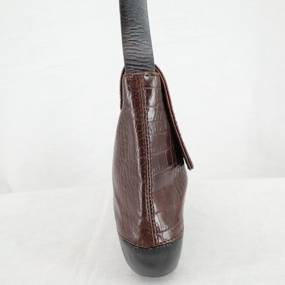 Carla Mancini Handbag Womens Brown Black Leather Alligator Texture Shoulder Bag - Picture 8 of 14